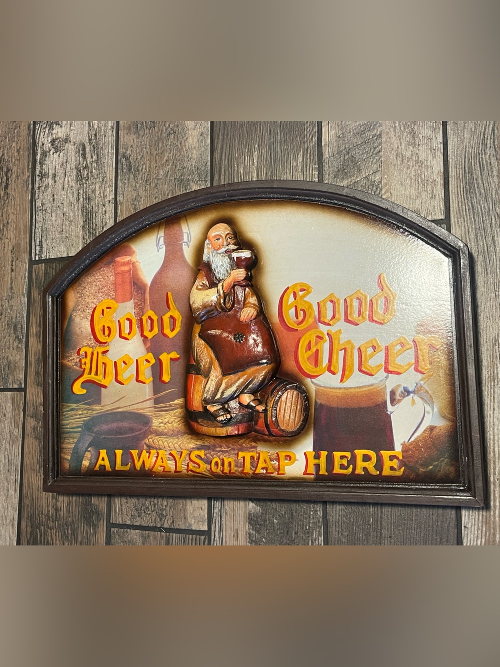 Good Beer Good Cheer Wall Plaque with Bearded Figure